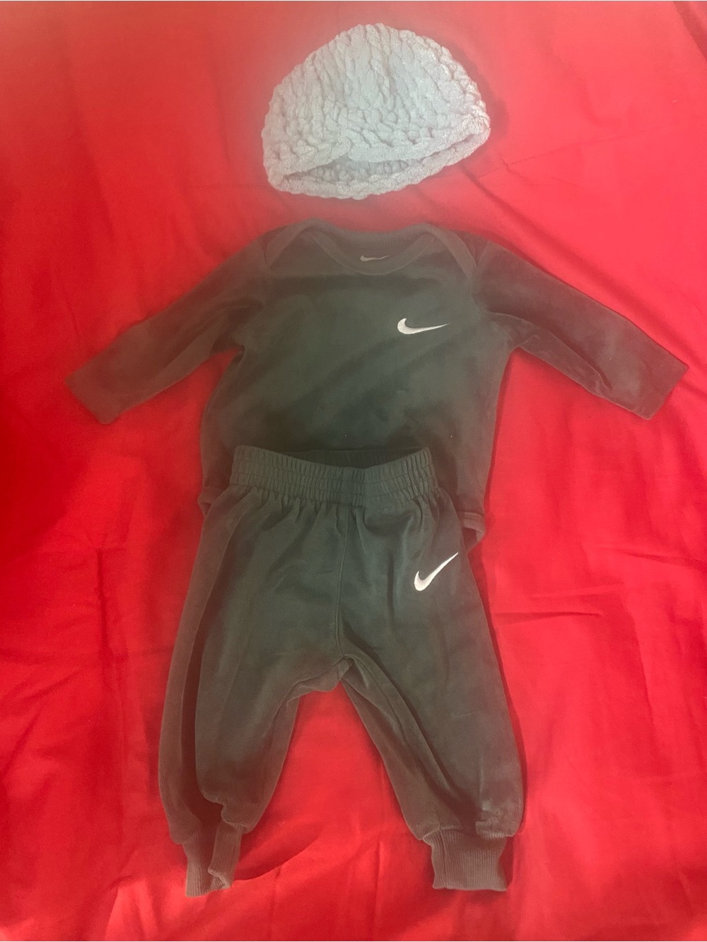 Nike Baby Black One-Piece with Matching Pants S 0-3 Months Handmade Crochet Hat